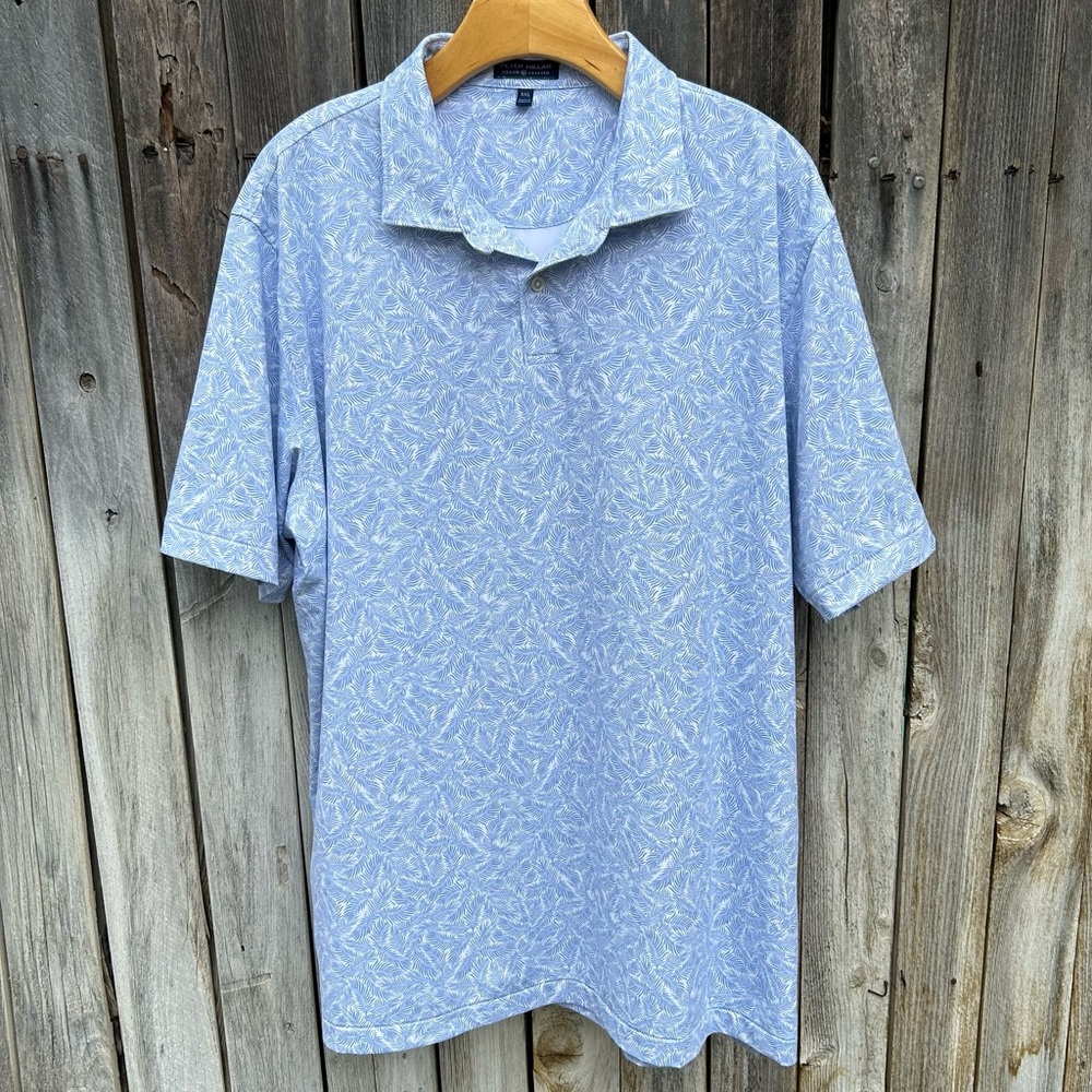 Peter Millar Performance Short Sleeve Jersey Polo Shirt Palm Leaf Blue White XXL - Picture 16 of 16